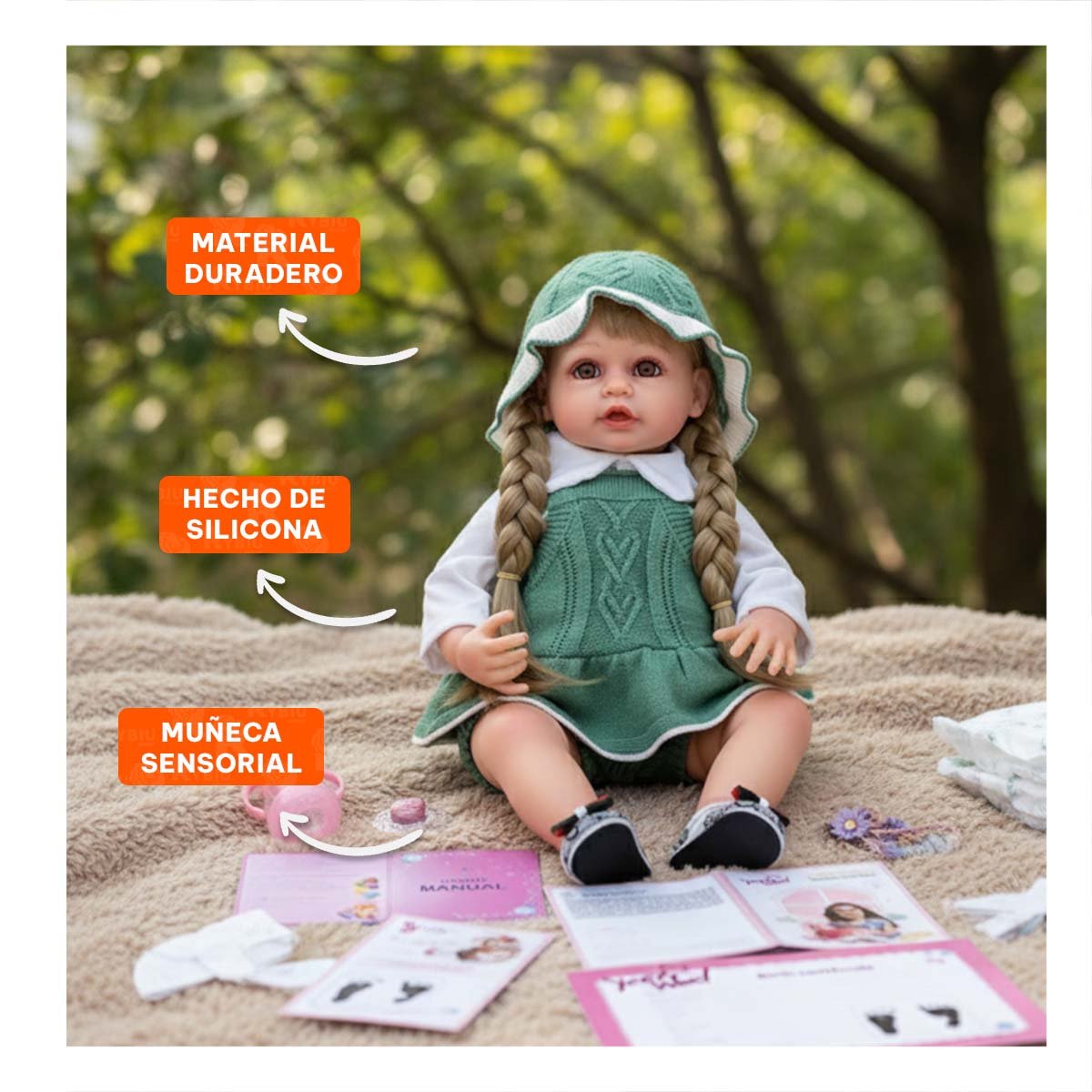 PACK2 TOP TEJIDO INFANTIL PARA BEBE EN VERDE CON SHORT Y GORRO - 5