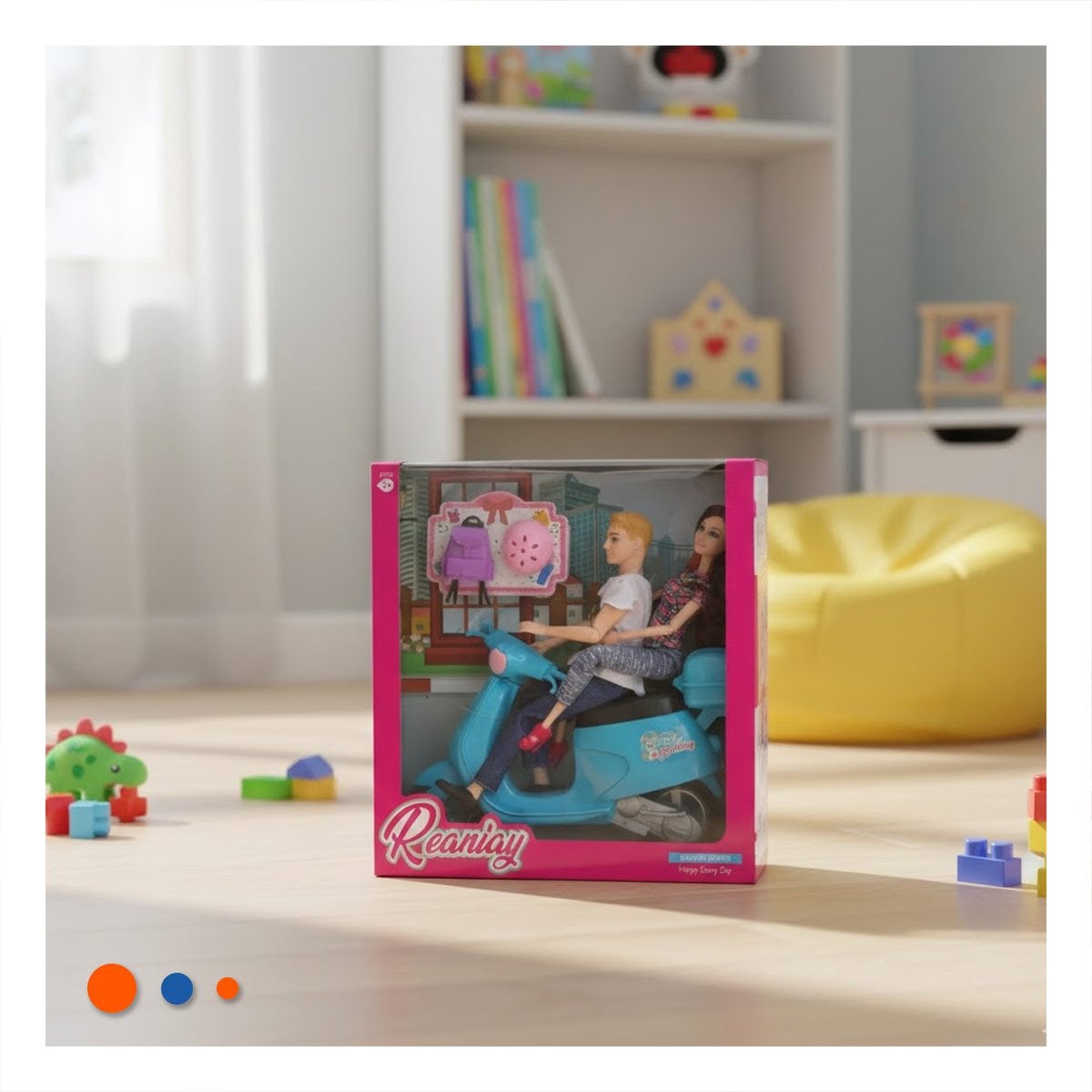 PACK6 ACENTOS DECORATIVOS PAREJA EN MOTO CON MOCHILA Y CASCO CELESTE PARA CASA - 3