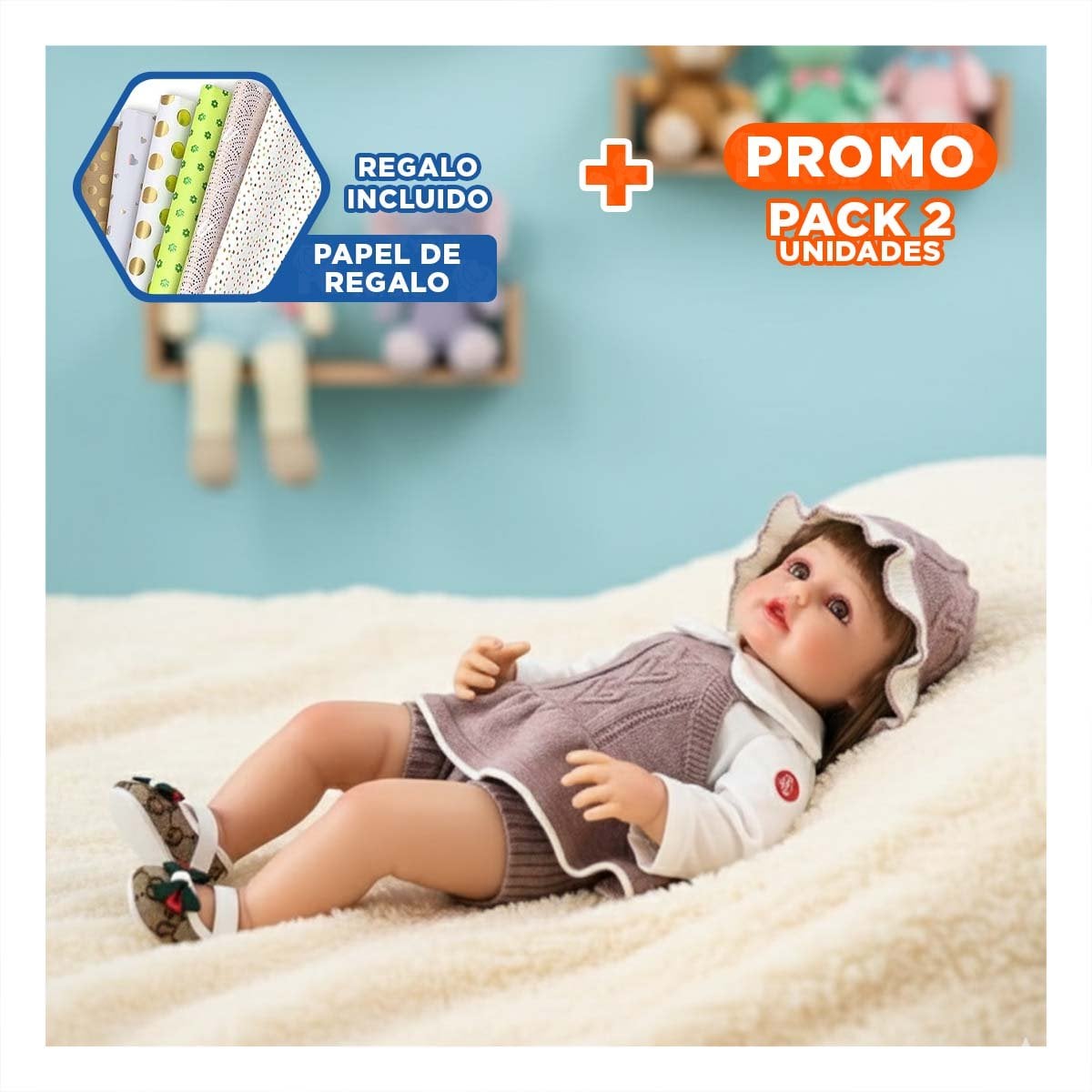 PACK2 TOP TEJIDO PARA BEBE CON SHORT Y GORRO EN TONO PALO ROSA Y+PAPEL REGALO - 1