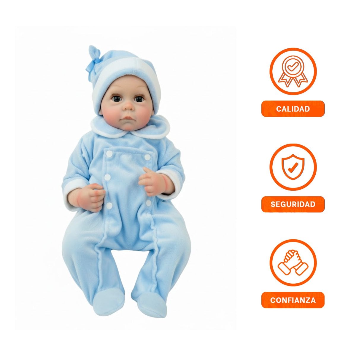 FIGURA REALISTA DE BEBE CON ENTERIZO SUAVE Y GORRO CELESTE PARA HOGAR - 3