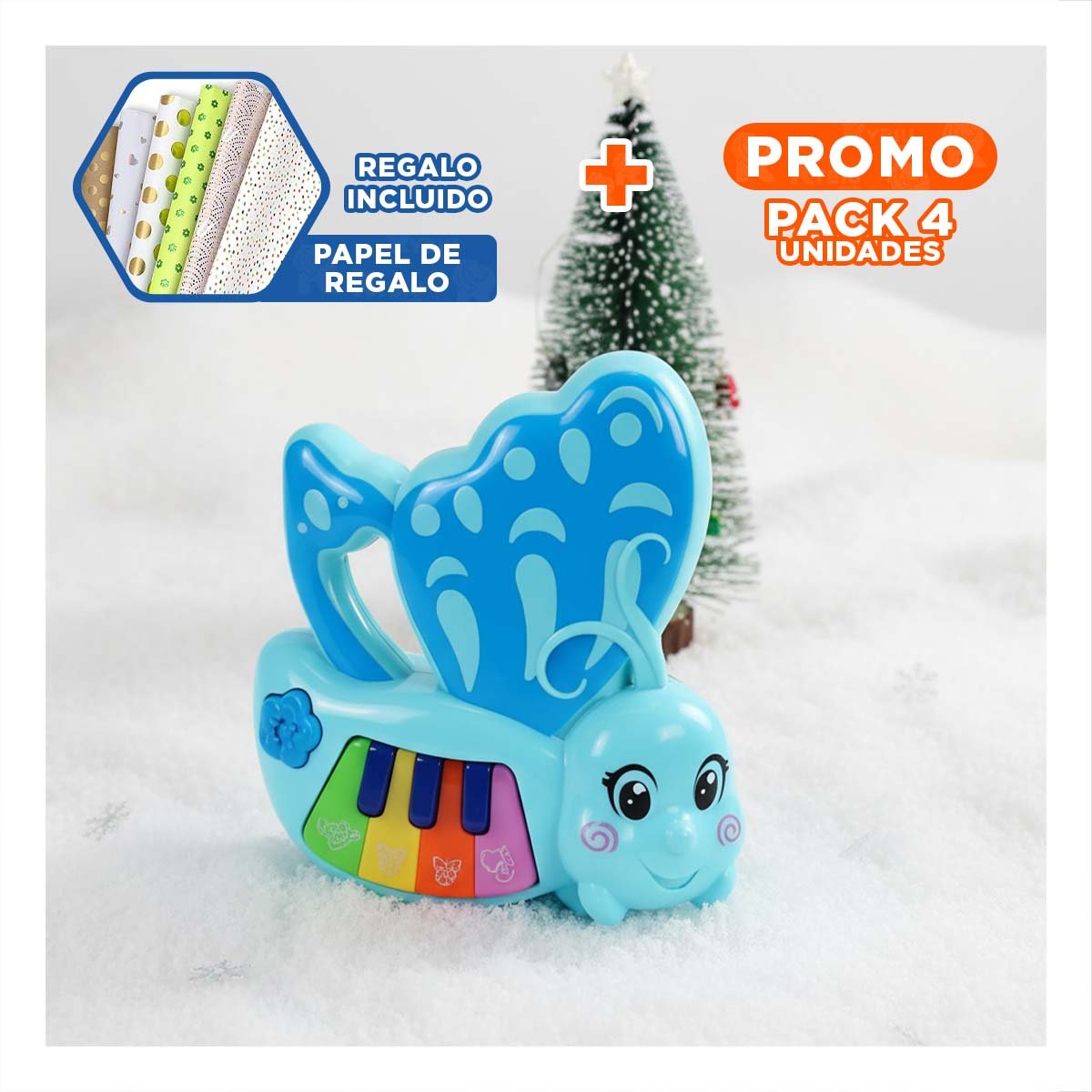 PACK4 TECLAS INFANTILES MARIPOSA CELESTE 22X26 CM CON SONIDO Y+PAPEL REGALO - 1