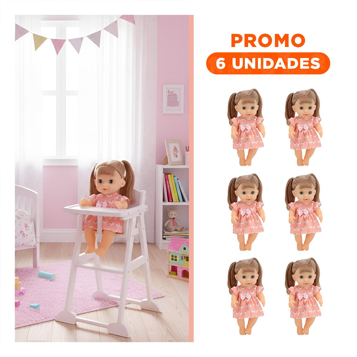 PACK6 DIVERSION ROSADA CON VESTIDO MARIPOSAS BIBERON Y SONAJA DECORACION HOGAR - 1