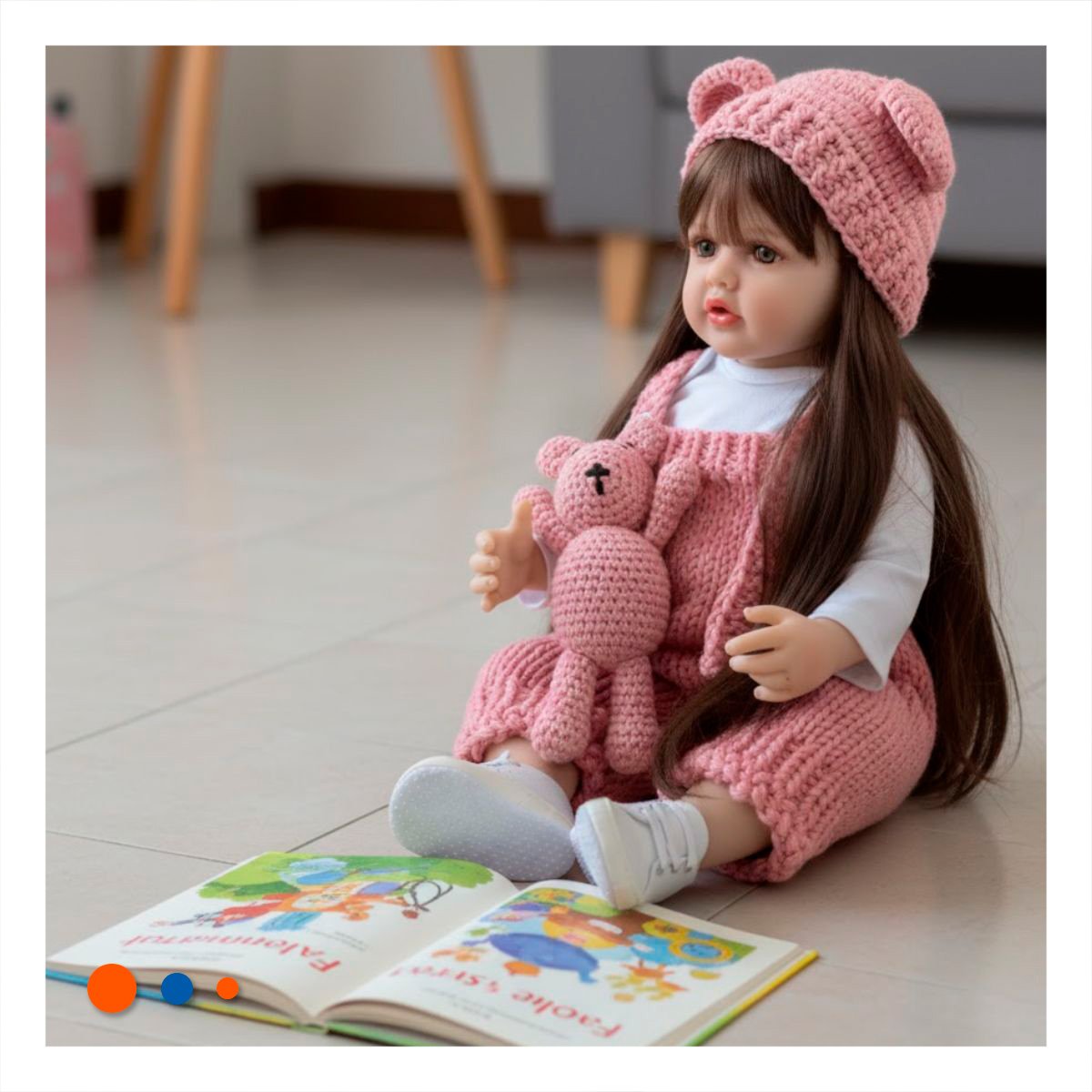 PACK2 MODELO MUÑECA SUAVE CON OVEROL TEJIDO Y GORRO EN 55CM ROSADO - 3