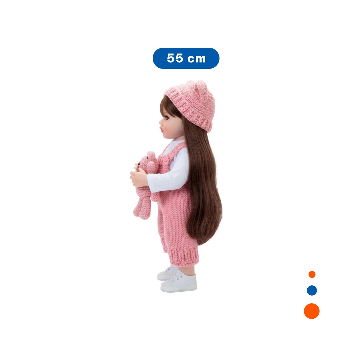 PACK2 MODELO MUÑECA SUAVE CON OVEROL TEJIDO Y GORRO EN 55CM ROSADO - 4