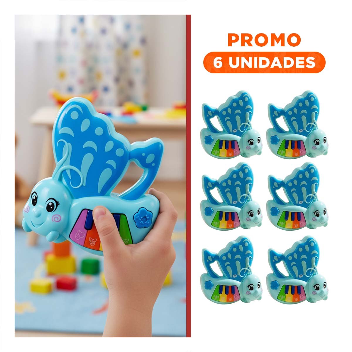PACK6 TECLAS MUSICALES INFANTILES MARIPOSA CELESTE 22X26 CM - 1