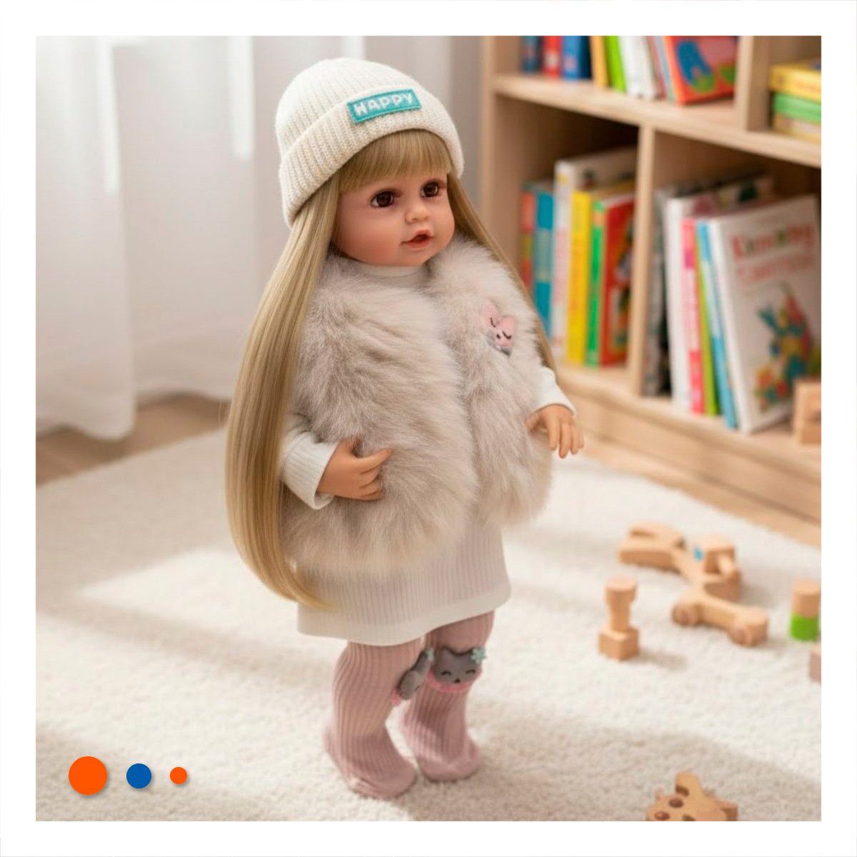 PACK2 NENA YESSY CON CHALECO DE PELUCHE VESTIDOS PANTIS Y GORRO BLANCO 55CM - 3