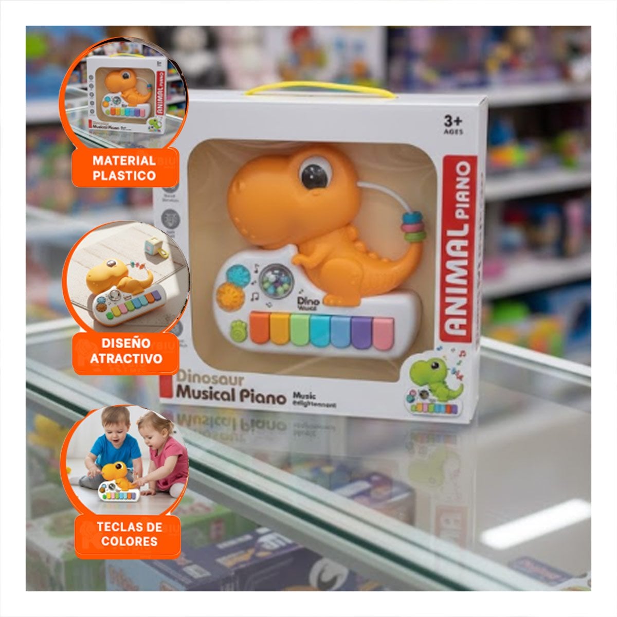 INSTRUMENTO SONORO DINOSAURIO DE JUGUETE 17.5 CM AMARILLO INFANTIL Y+POST IT - 2