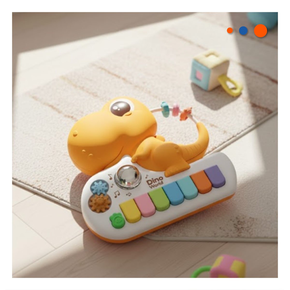 INSTRUMENTO SONORO DINOSAURIO DE JUGUETE 17.5 CM AMARILLO INFANTIL Y+POST IT - 3