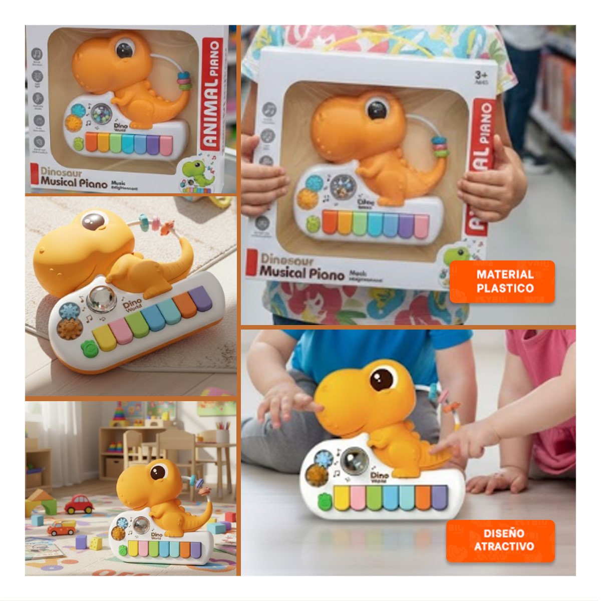 INSTRUMENTO SONORO DINOSAURIO DE JUGUETE 17.5 CM AMARILLO INFANTIL Y+POST IT - 5