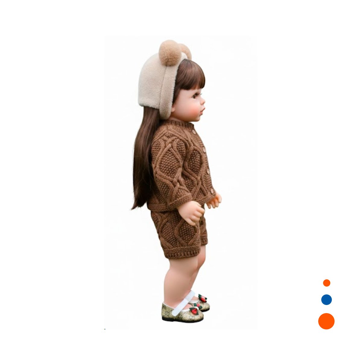 FIGURA YESSY MUNECA CON CONJUNTO TEJIDO CHOMPA SHORT MARRON NINA 55CM Y+REGALO STICKER - 3