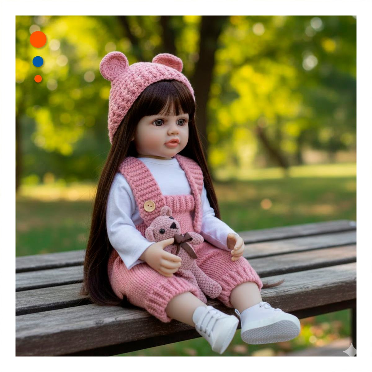 BEBE REAL INTELIGENTE INFANTIL CON ROPA TEJIDA Y GORRO OREJITAS EN 55CM ROSADO Y+POST IT - 3