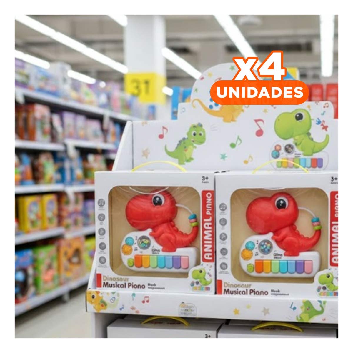 PACK4 SINTETIZADOR MUSICAL CON DISENO DINOSAURIO INFANTIL ROSADO 17.5 CM - 1