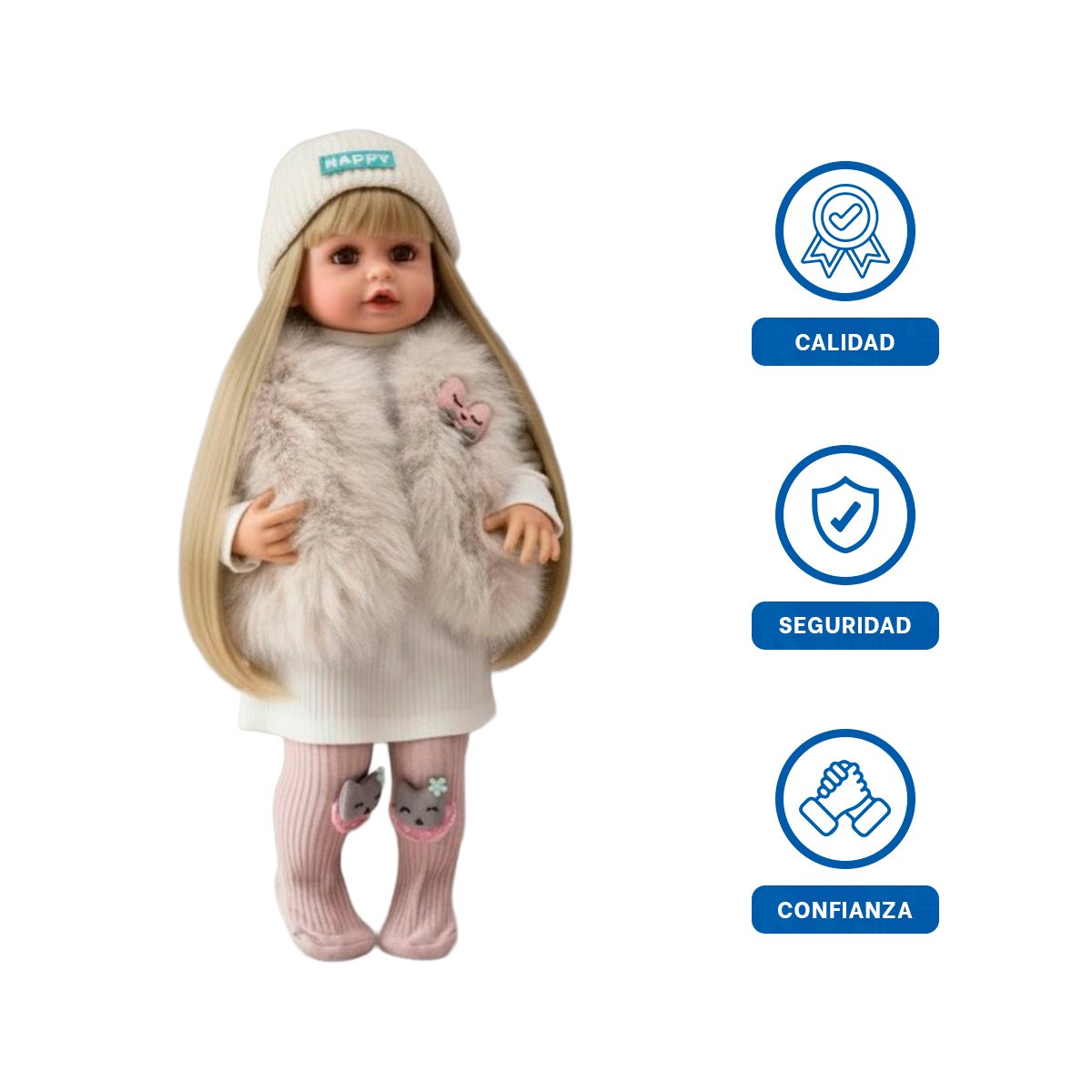 AMIGA YESSY ESTILO DULCE 55CM CON CHALECO PELUCHE VESTIDOS PANTIS Y+LIGAS REGALO - 3