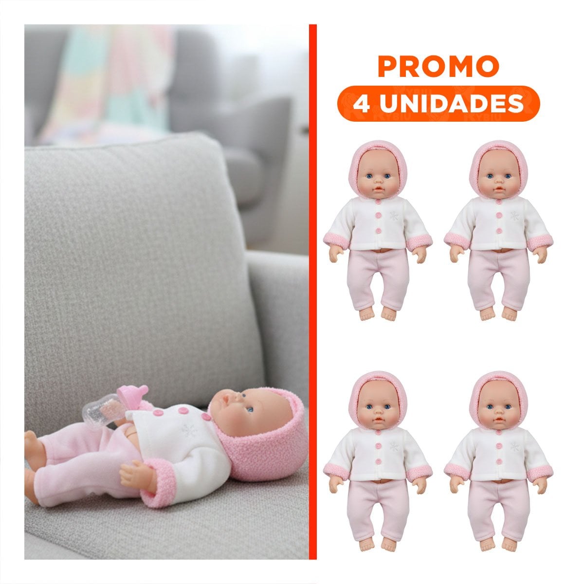 PACK4 MUNECA ROSADA CON CHOMPA BOTONES FLORES PARA DECORACION CASA Y+REGALO STICKER - 1