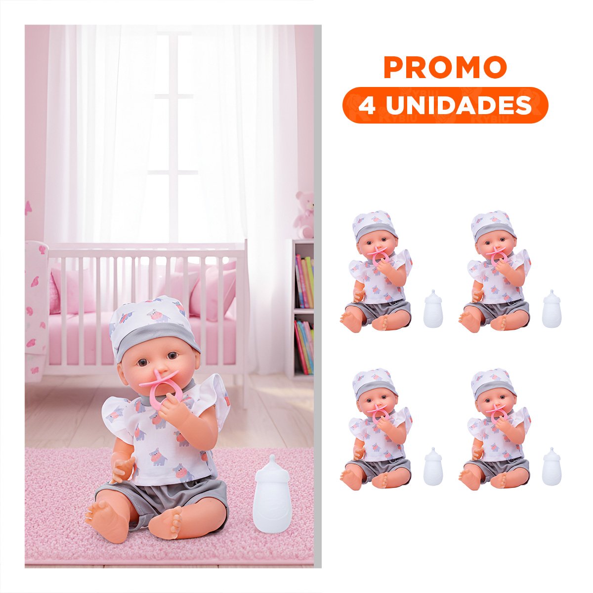 PACK4 PELUCHE HIPOPOTAMO SUAVE CON ROPITA Y ACCESORIOS PARA BEBES HOGAR Y+REGALO STICKER - 1