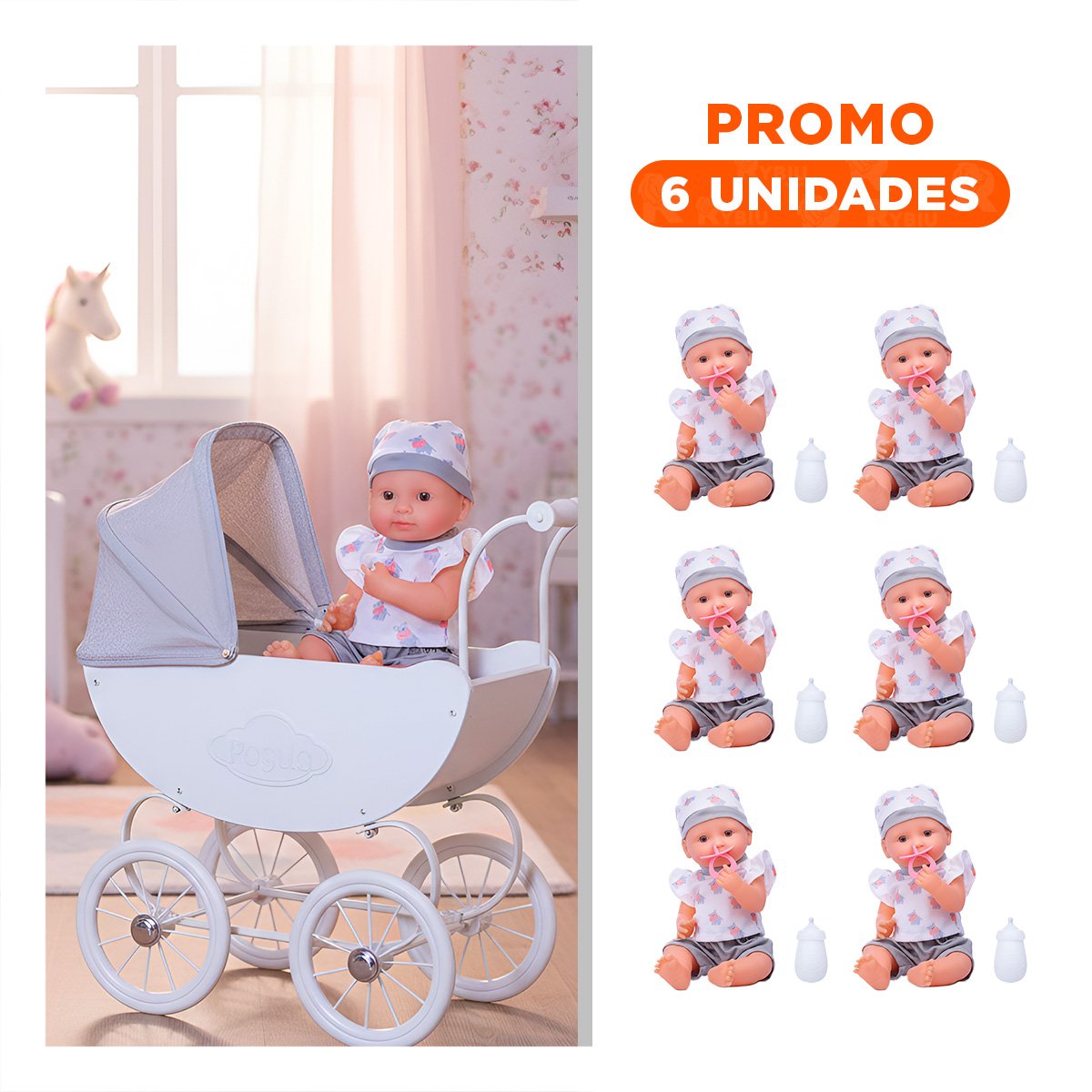 PACK6 COMPANERO HIPOPOTAMO DECORATIVO CON ROPITA Y ACCESORIOS PARA BEBES - 1