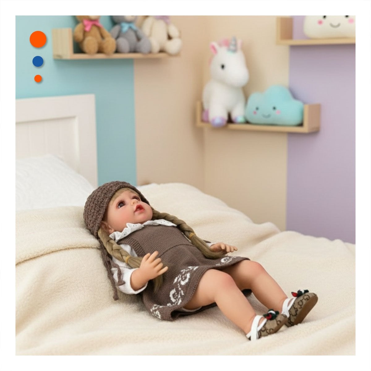 ROPA INFANTIL MARRON TEJIDA CON VESTIDO Y GORRO COMODO - 1