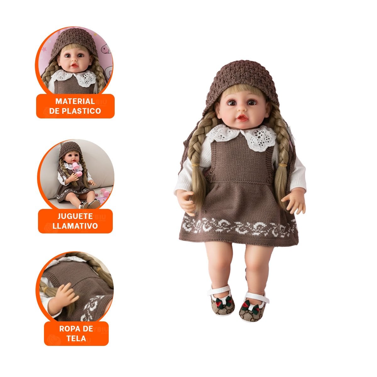 ROPA INFANTIL MARRON TEJIDA CON VESTIDO Y GORRO COMODO - 3