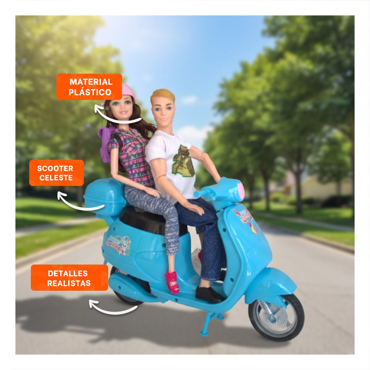 PACK6 CONCEPTOS DECORATIVOS PAREJA EN MOTO CON MOCHILA Y CASCO CELESTE HOGAR Y+PAPEL REGALO - 2