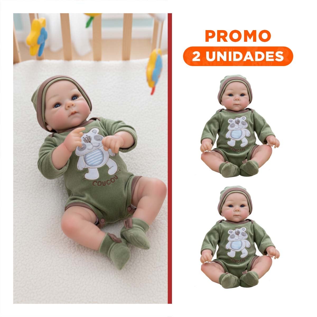PACK2 BEBE REAL CON BODY OSITO VERDE Y GORRO COMODO PARA MODA HOGAR PERU - 1