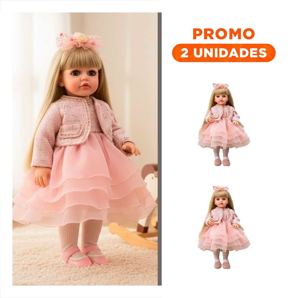 PACK2 FIGURA YESSY 55CM CON VESTUARIO INFANTIL ROSADO Y ESTILO DULCE - 1