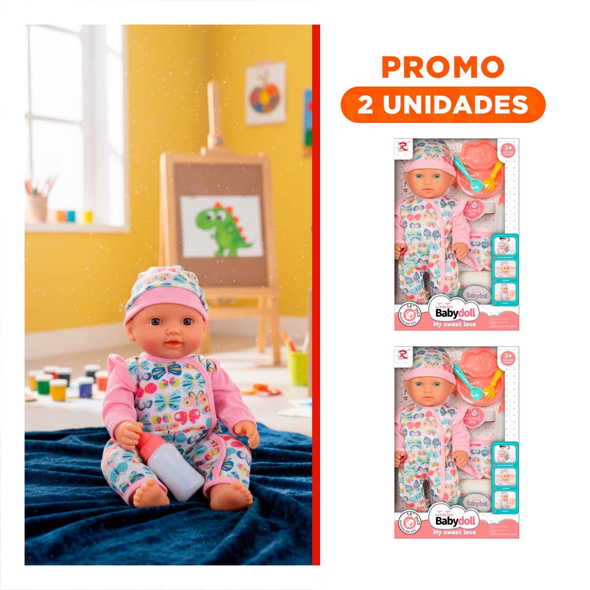 PACK2 BEBITA BEBES ENTERIZO CON MARIPOSAS Y ACCESORIOS ROSADO SUAVE PARA DECORACION - 1