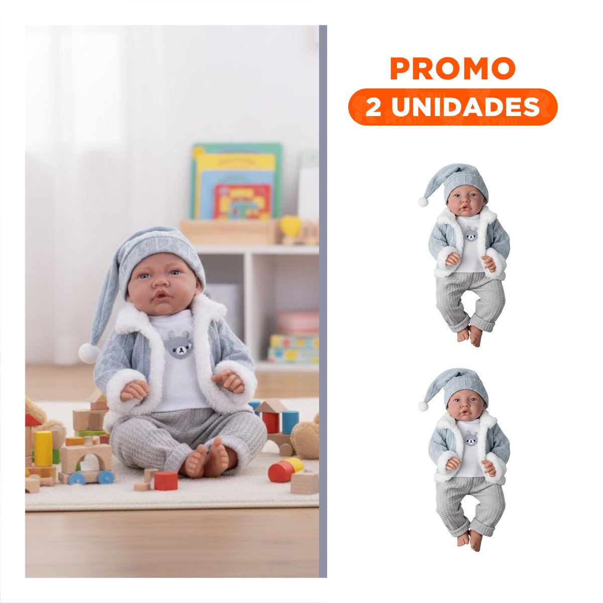 PACK2 COMPAÑERA PARA JUEGOS DE AFECTO Y RUTINAS DIARIAS CON 42CM EN CELESTE - 1