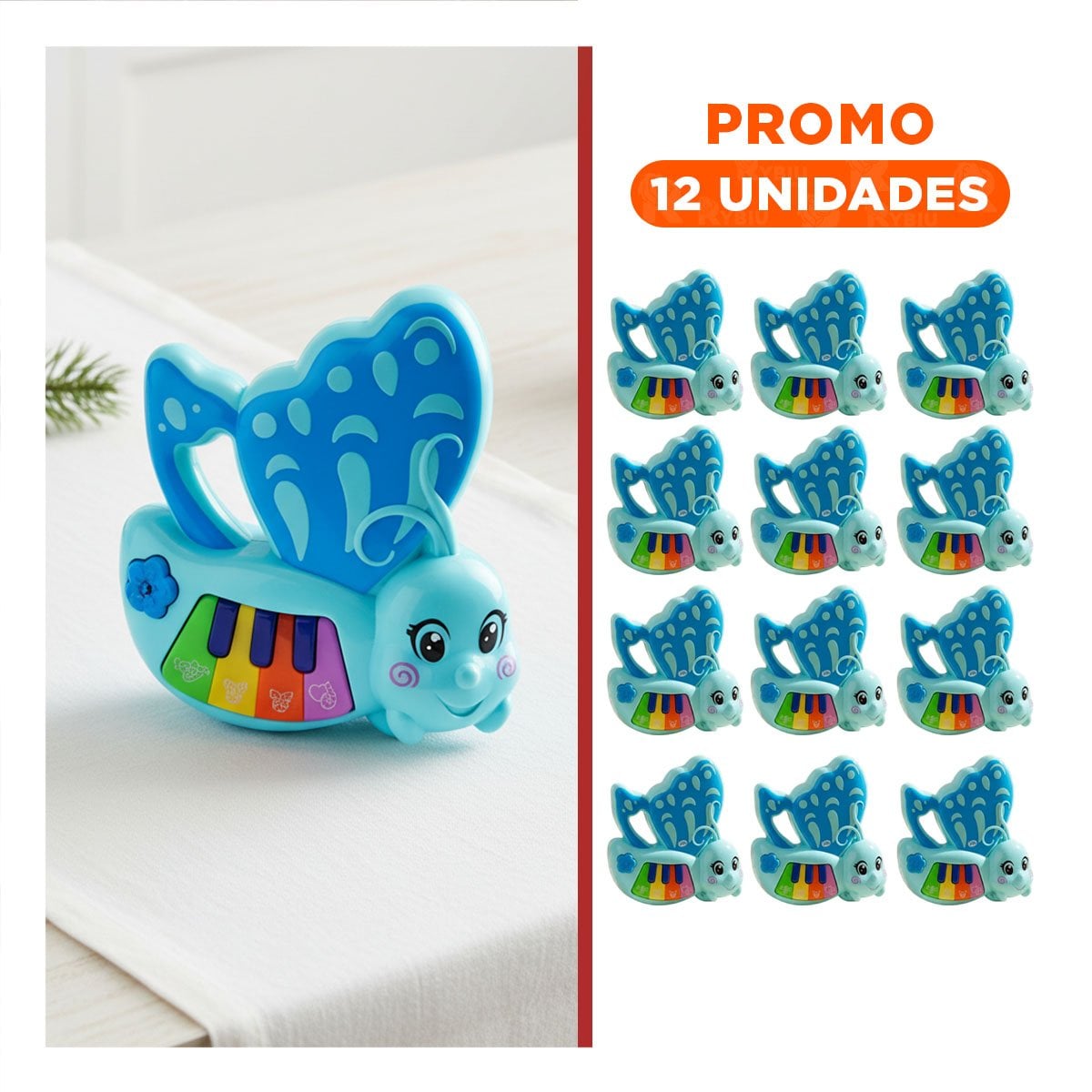PACK12 MELODIA MUSICAL EDUCATIVA MARIPOSA CELESTE 22X26 CM Y+REGALO STICKER - 1