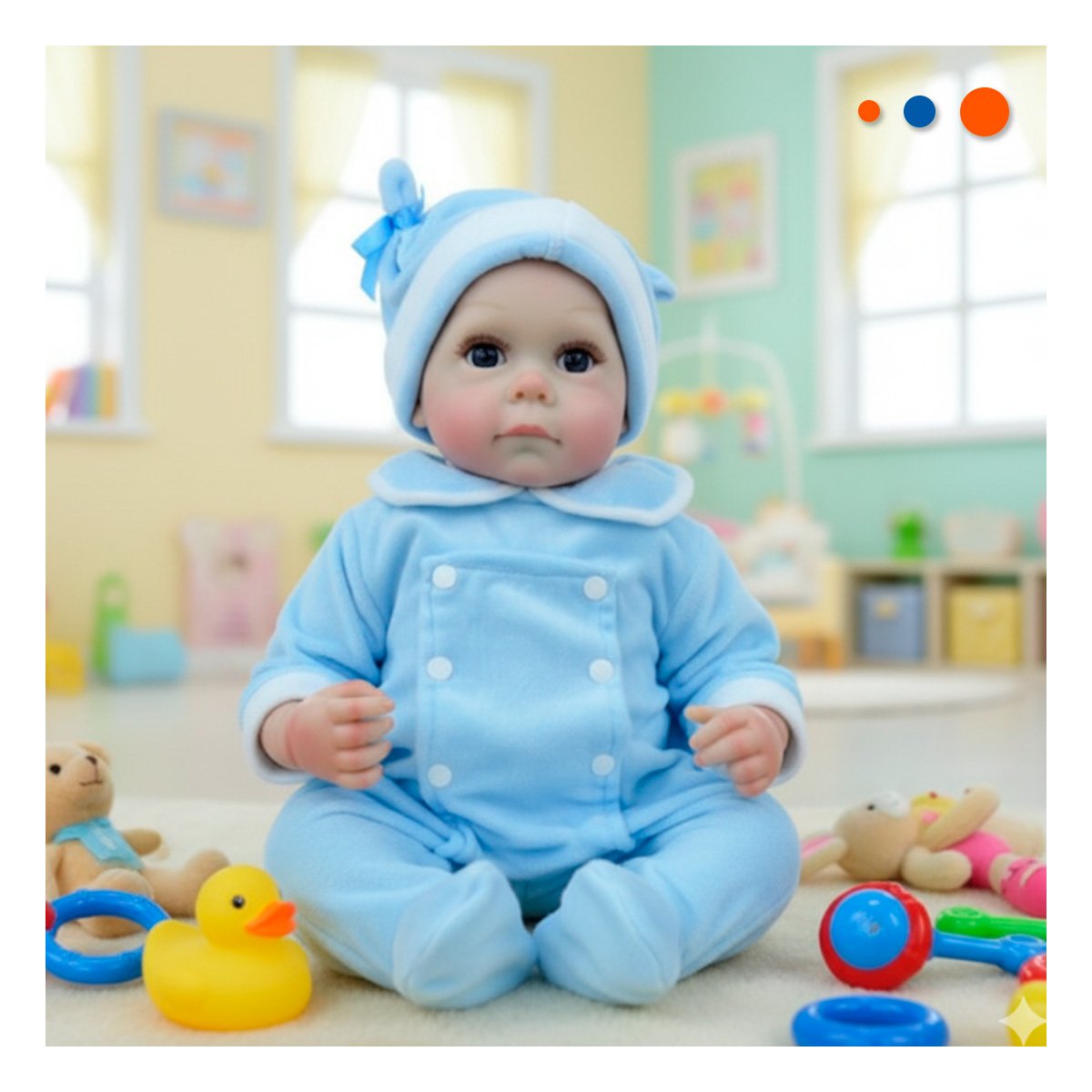 PACK2 COMPANERA SUAVE DE BEBE REALISTA CON ENTERIZO Y GORRO CELESTE PARA JUEGO Y+PAPEL REGALO - 2