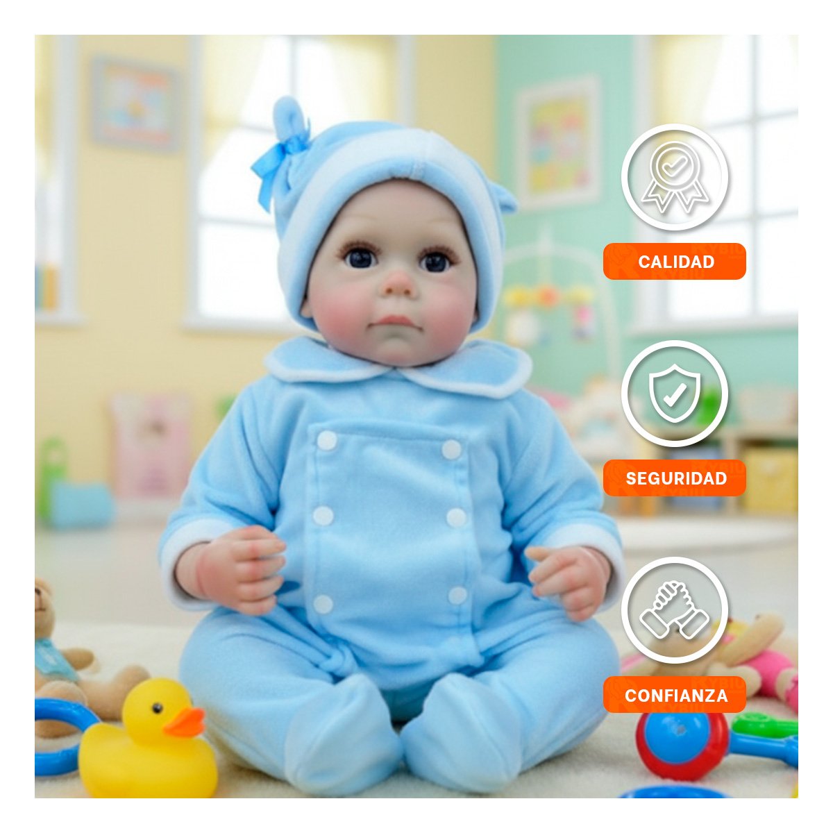 PACK2 COMPANERA SUAVE DE BEBE REALISTA CON ENTERIZO Y GORRO CELESTE PARA JUEGO Y+PAPEL REGALO - 5