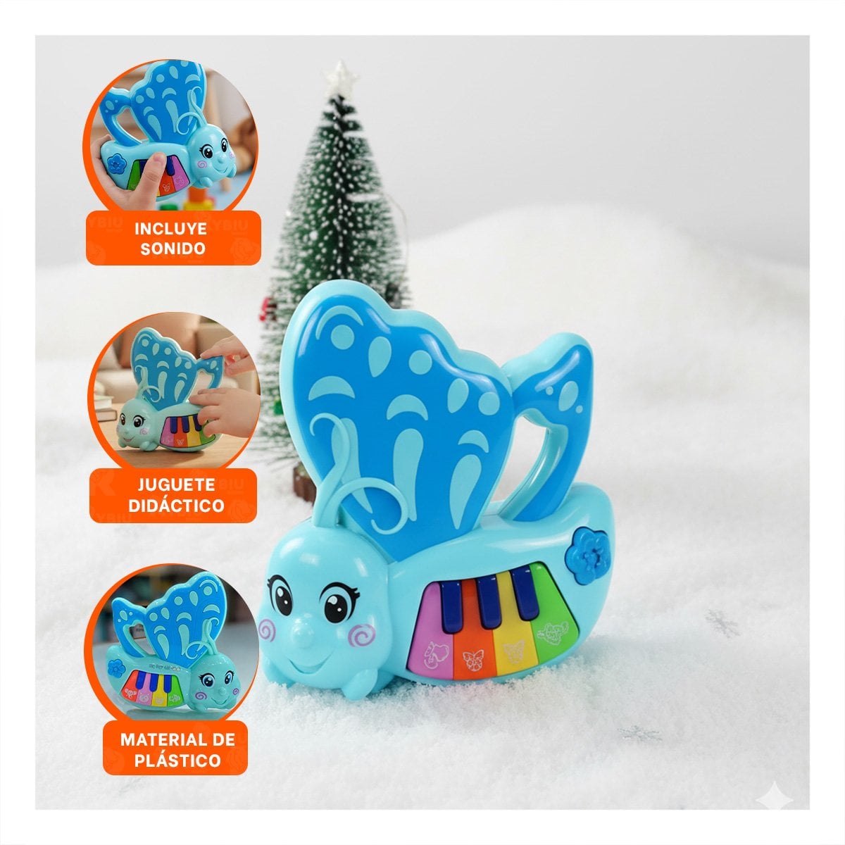 PACK6 MELODIA MUSICAL MARIPOSA CELESTE 22X26 CM PARA JUEGO INFANTIL Y+REGALO STICKER - 3