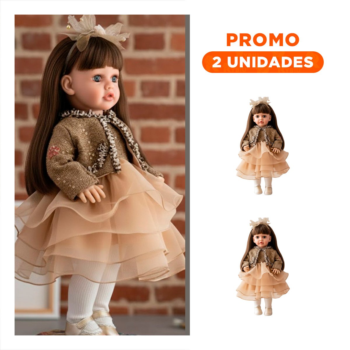 PACK2 FIGURA YESSY 55CM ESTILO INFANTIL CON VESTIMENTA MARRON Y IMAGEN ENCANTADORA - 1