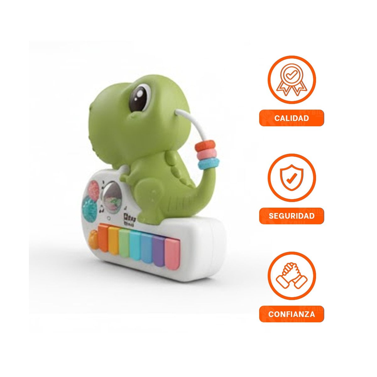 ORGANO DE TECLAS MUSICALES DINOSAURIO 17.5 CM VERDE INFANTIL - 3