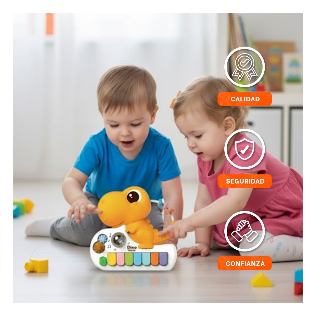 PACK6 JUGUETE MUSICAL INFANTIL DINOSAURIO 17.5 CM AMARILLO CON TECLAS - 5