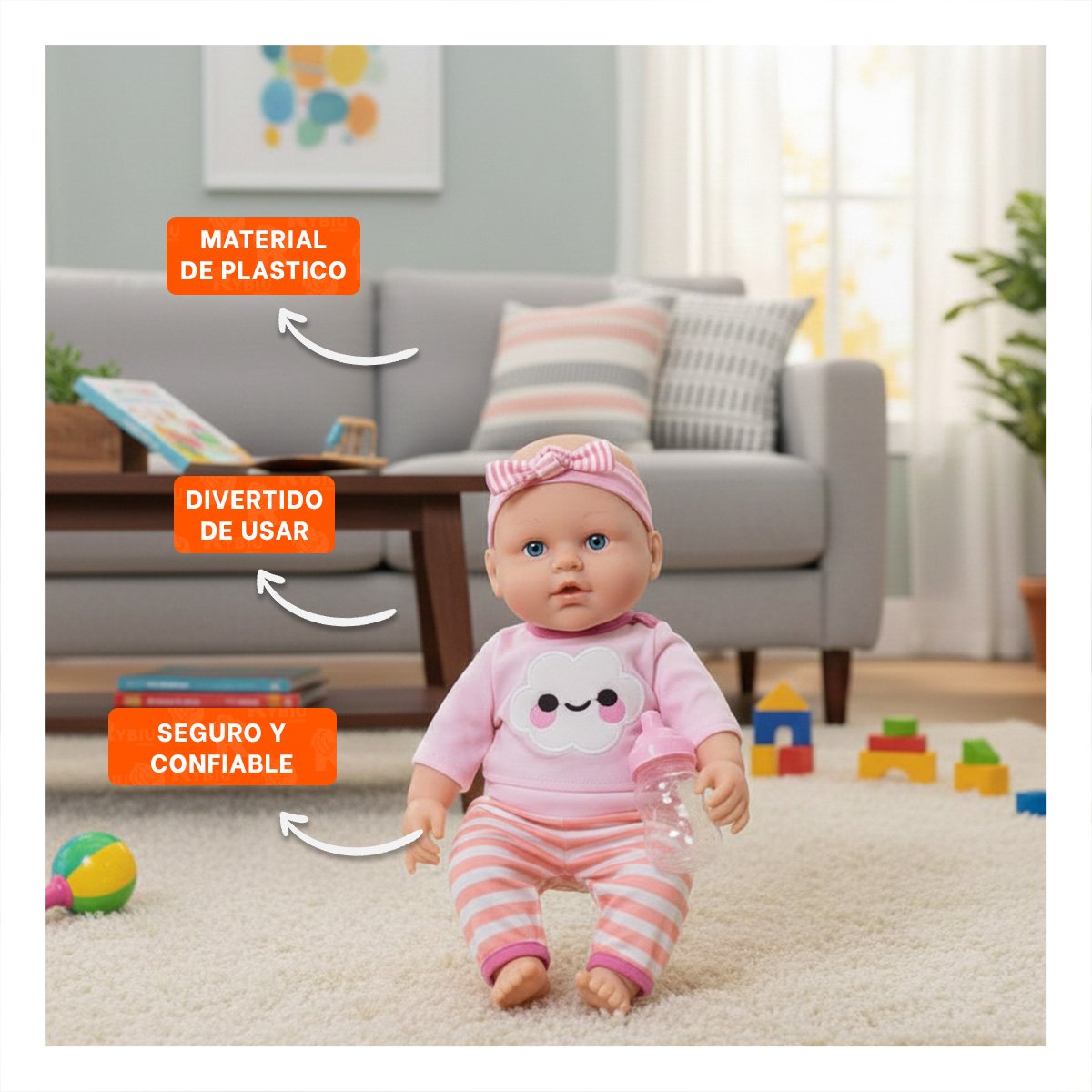FIGURA TACTIL ROSADA CON CHOMPA NUBE Y PANTALON RAYAS PARA BEBE EN CASA Y+REGALO STICKER - 5