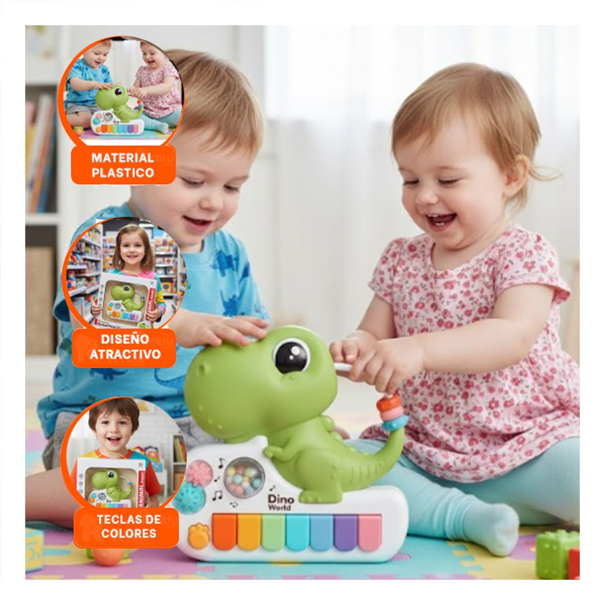 INSTRUMENTO DE JUGUETE MUSICAL CON FORMA DINOSAURIO VERDE 17.5 CM Y+REGALO STICKER - 5