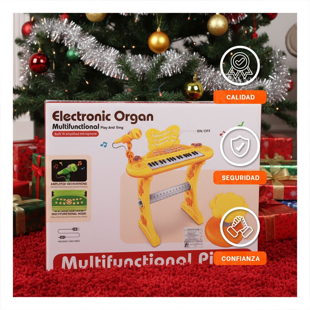 INSTRUMENTO INFANTIL AMARILLO CON MICROFONO Y SILLA PARA DESARROLLO MUSICAL Y+LIGAS REGALO - 2