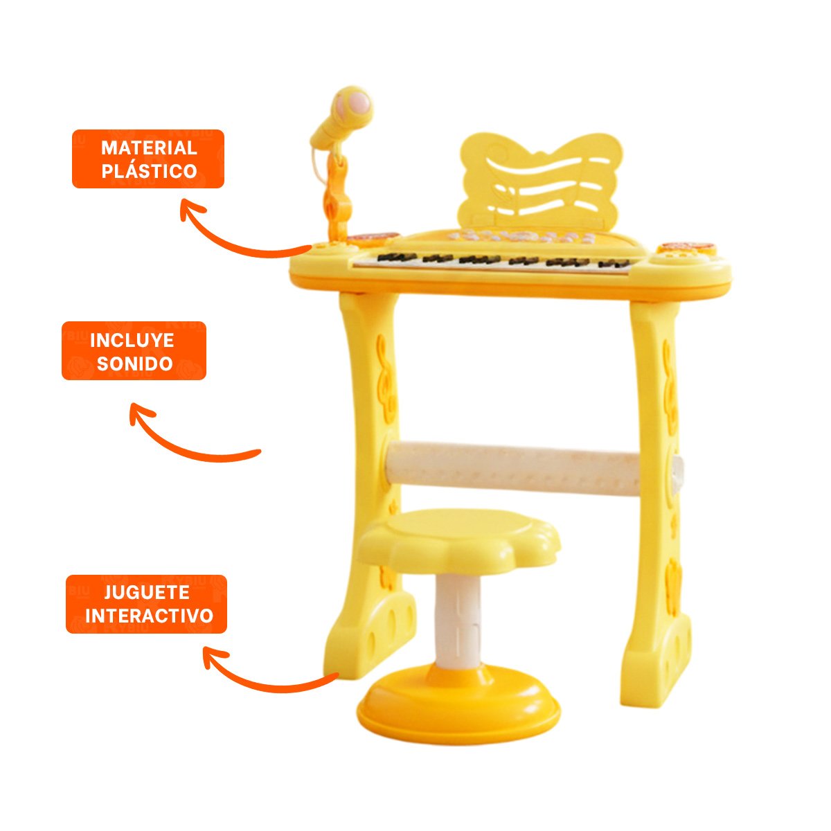 INSTRUMENTO INFANTIL AMARILLO CON MICROFONO Y SILLA PARA DESARROLLO MUSICAL Y+LIGAS REGALO - 3