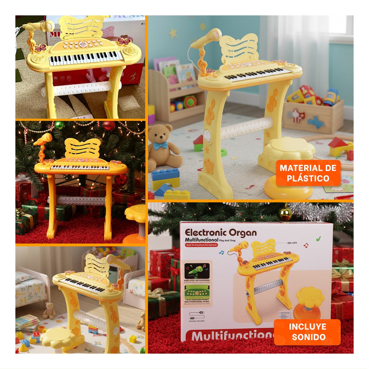INSTRUMENTO INFANTIL AMARILLO CON MICROFONO Y SILLA PARA DESARROLLO MUSICAL Y+LIGAS REGALO - 5