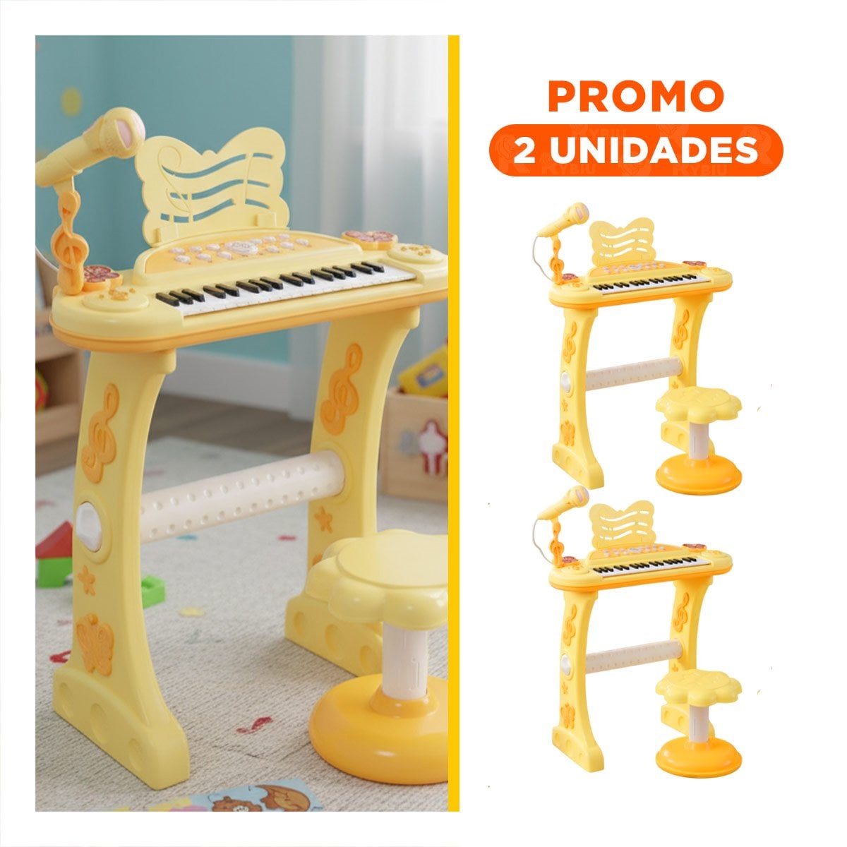 PACK2 INSTRUMENTO MUSICAL PARA NINOS CON MICROFONO Y SILLA AMARILLA PARA CANTAR - 1