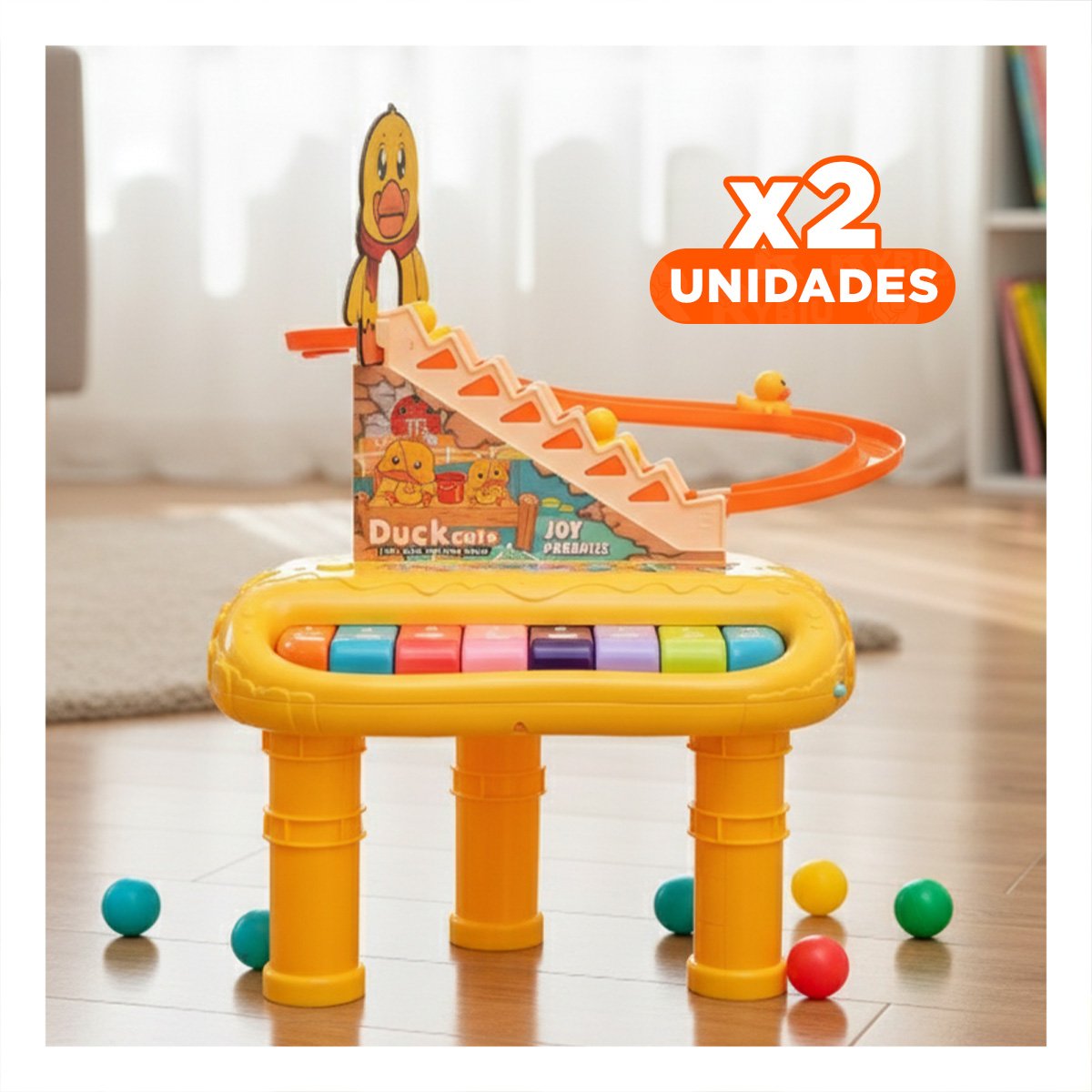 PACK2 JUEGO EDUCATIVO PATO 2 EN 1 CON TOBOGAN DE PATITOS PARA BEBES AMARILLO Y+REGALO STICKER - 1