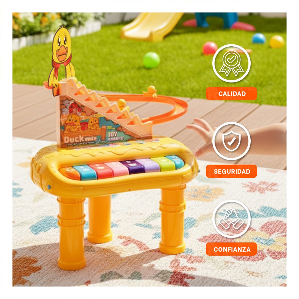PACK2 JUEGO EDUCATIVO PATO 2 EN 1 CON TOBOGAN DE PATITOS PARA BEBES AMARILLO Y+REGALO STICKER - 5