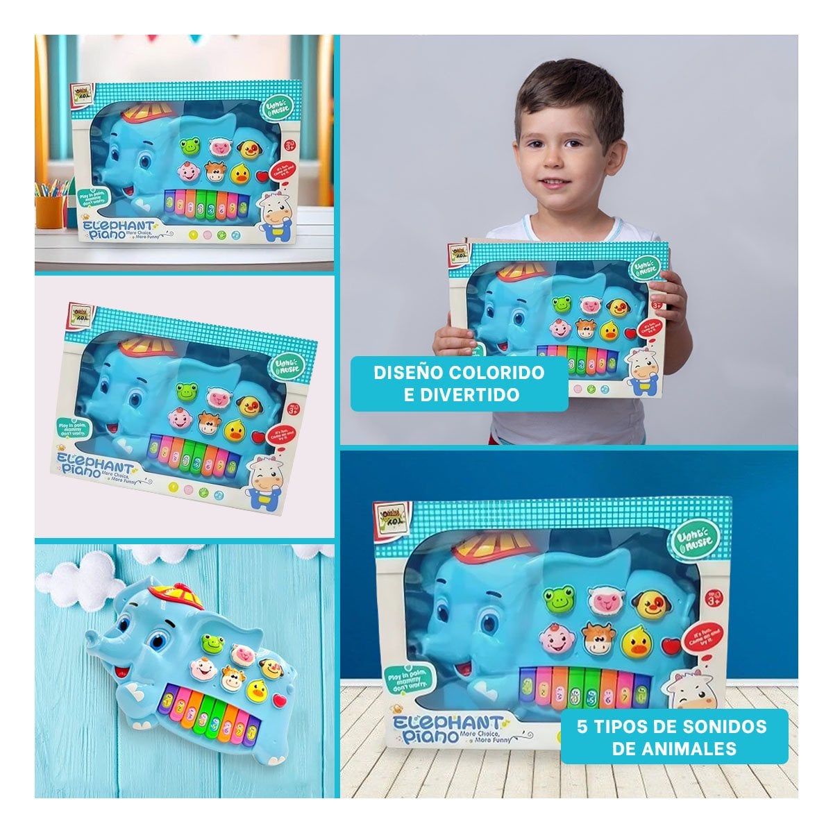 INSTRUMENTO DIDACTICO ELEFANTE CON GORRO NUMEROS Y ANIMALES MUSICAL Y+POST IT - 5
