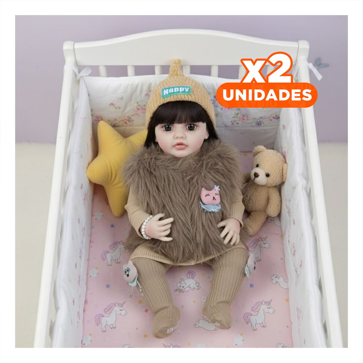 PACK2 BEBE INTERACTIVA REAL INTELIGENTE PARA JUEGO INFANTIL 55CM EN MARRON Y+REGALO STICKER - 1