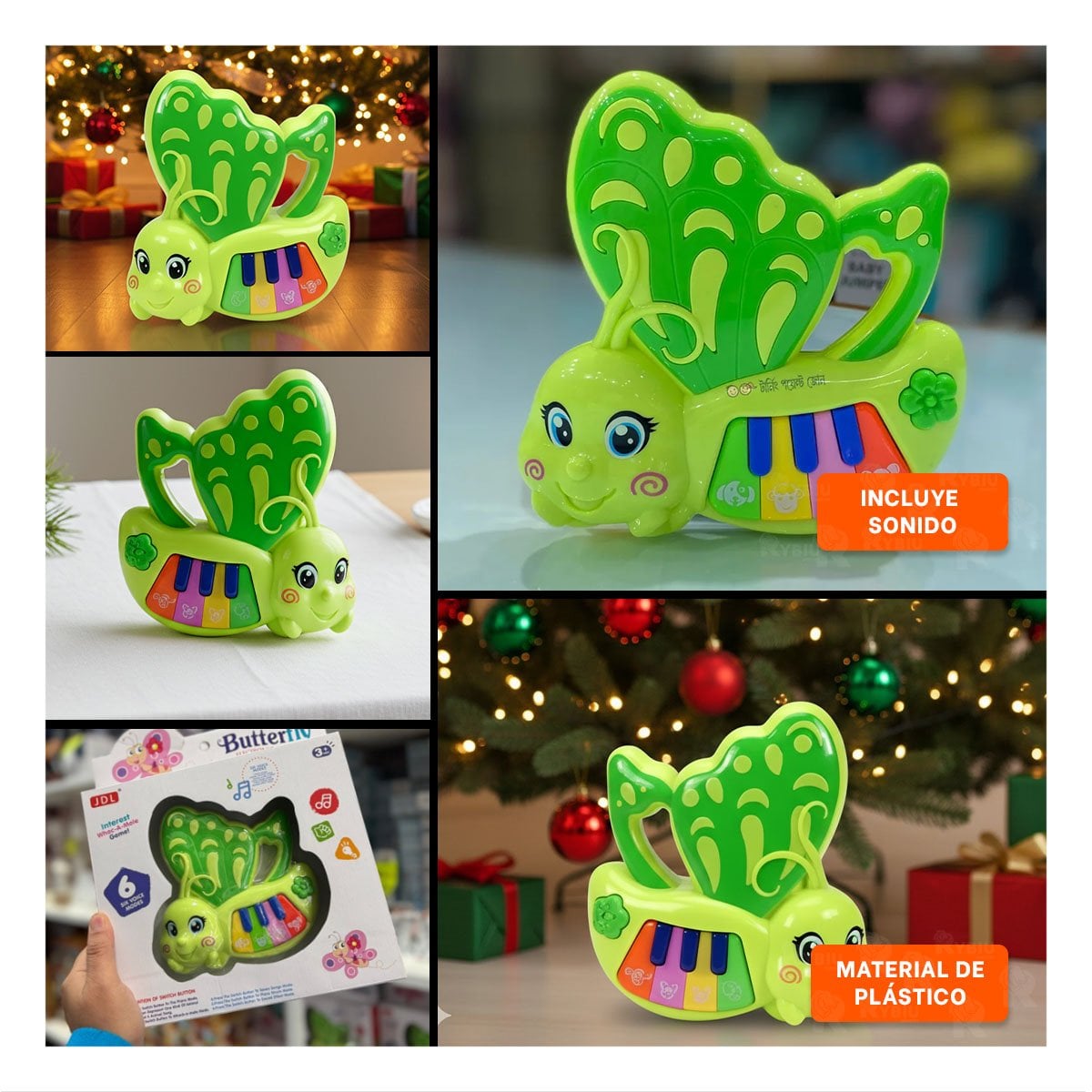 PACK12 MELODIA DE JUGUETE MARIPOSA VERDE 22X26 CM PARA NINOS Y+PAPEL REGALO - 2
