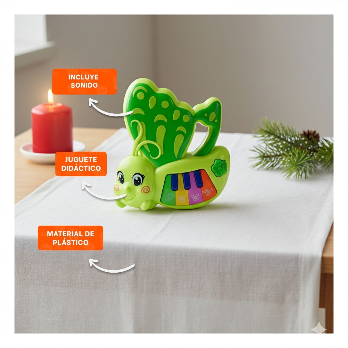 PACK12 MELODIA DE JUGUETE MARIPOSA VERDE 22X26 CM PARA NINOS Y+PAPEL REGALO - 3