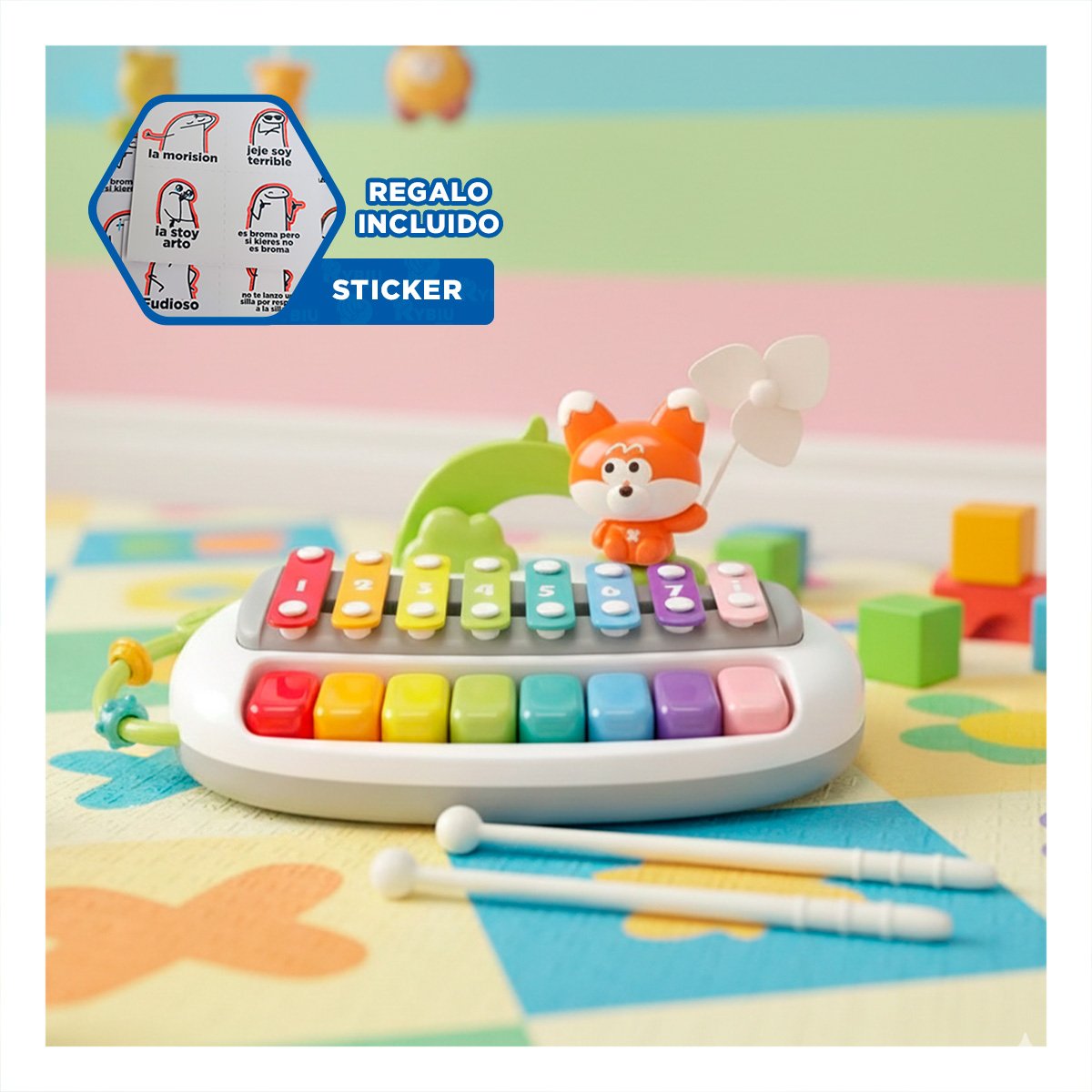 XILOFONO DIDACTICO MUSICAL CON FIGURA ZORRO PARA DESARROLLO SENSORIAL INFANTIL Y+REGALO STICKER - 1