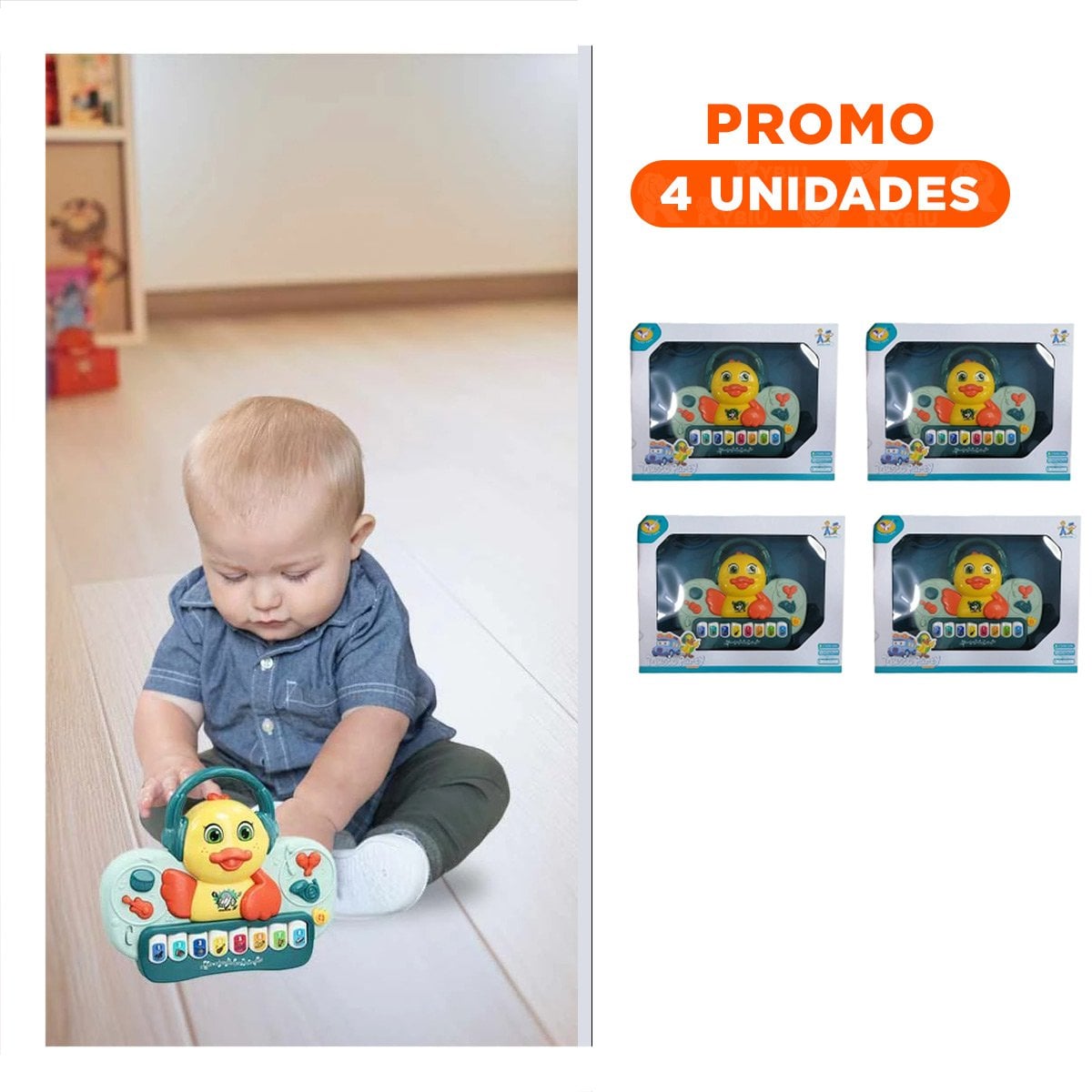 PACK4 SONORO PATO MUSICAL CON TECLAS PARA JUEGO INTERACTIVO EN CASA VERDE Y+REGALO STICKER - 1