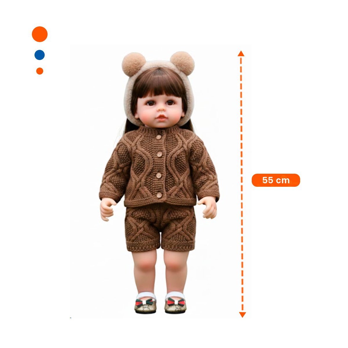 PACK2 DOLL YESSY TEJIDA CON ROPA DE CHOMPA SHORT MARRON Y VINCHA 55CM Y+PAPEL REGALO - 4