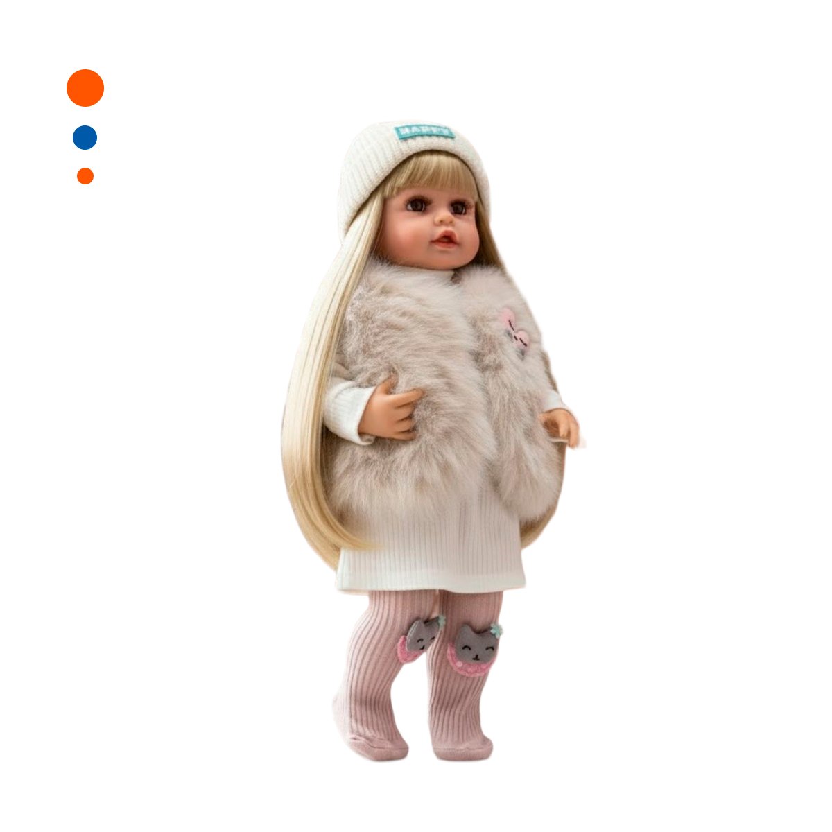 AMIGA YESSY 55CM CON CONJUNTO SUAVE CHALECO PELUCHE Y ROPA BLANCA Y+PAPEL REGALO - 1